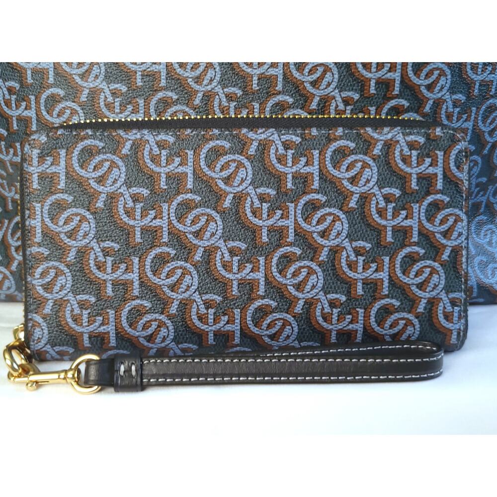 Coach Monogram Long Zip Around Wallet in Navy Blue (CF521)